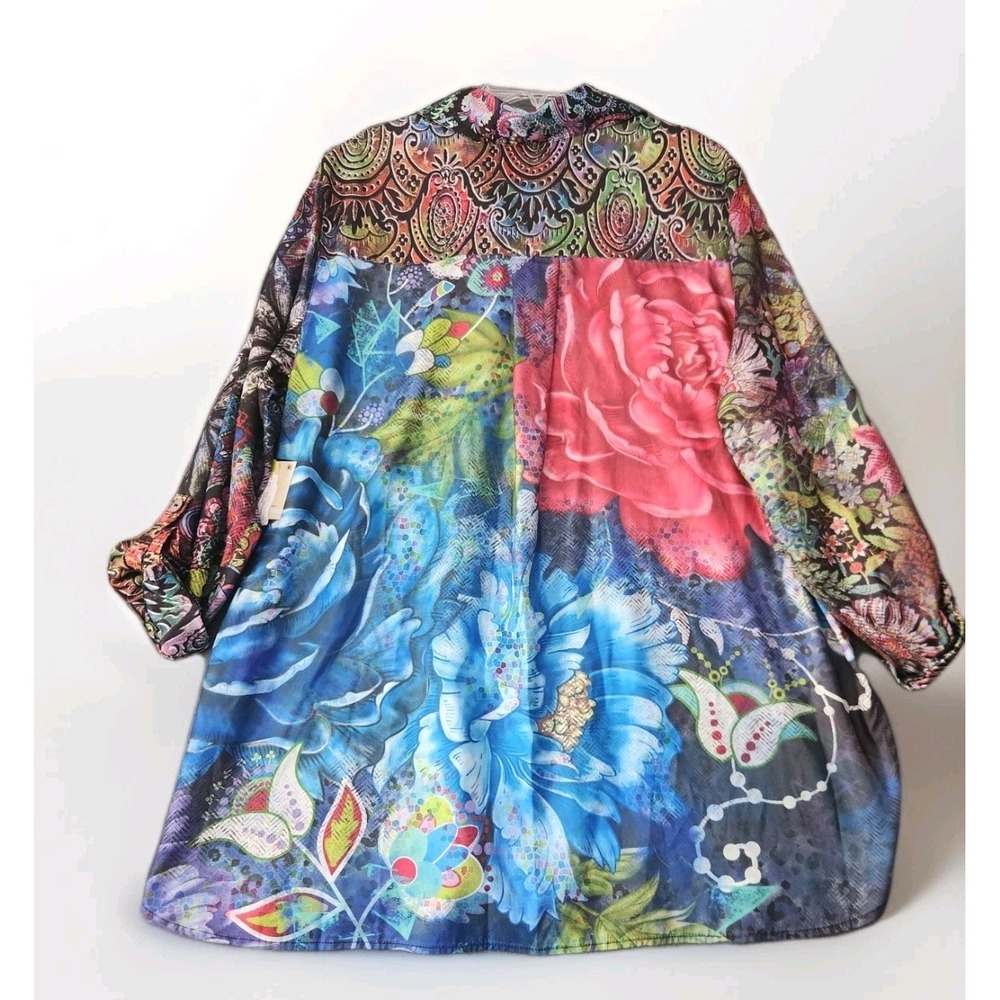 John Mark Womens 1X Colorful Cottage Tunic Top Boho Art To Wear Quiet Luxury NWT